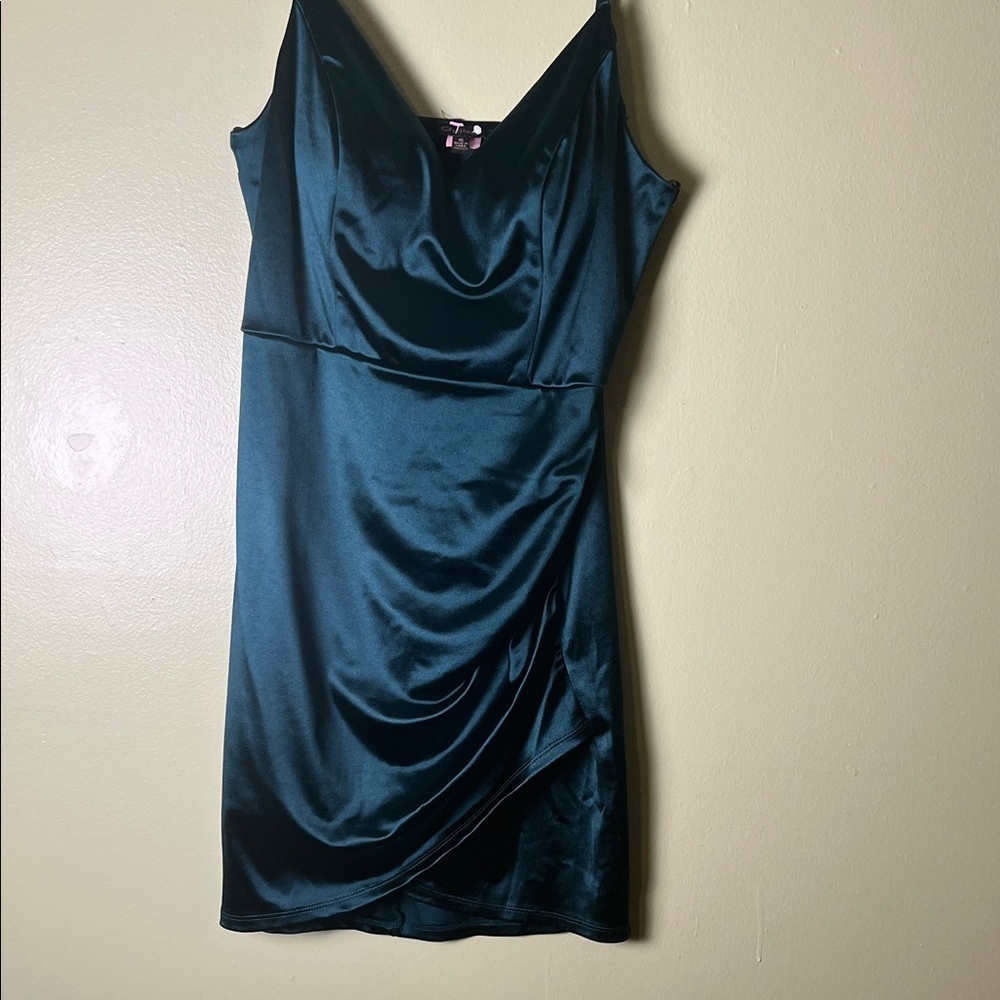 City Studio Dark Teal Satin Mini Dress